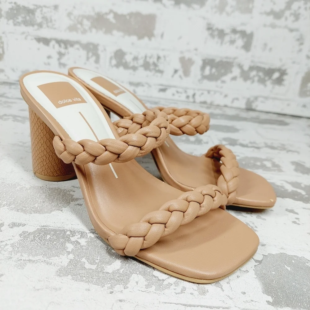 Dolce Vita Nairi Cafe Stella Braided Square Toe Slide Sandals X88 - Picture 6 of 10